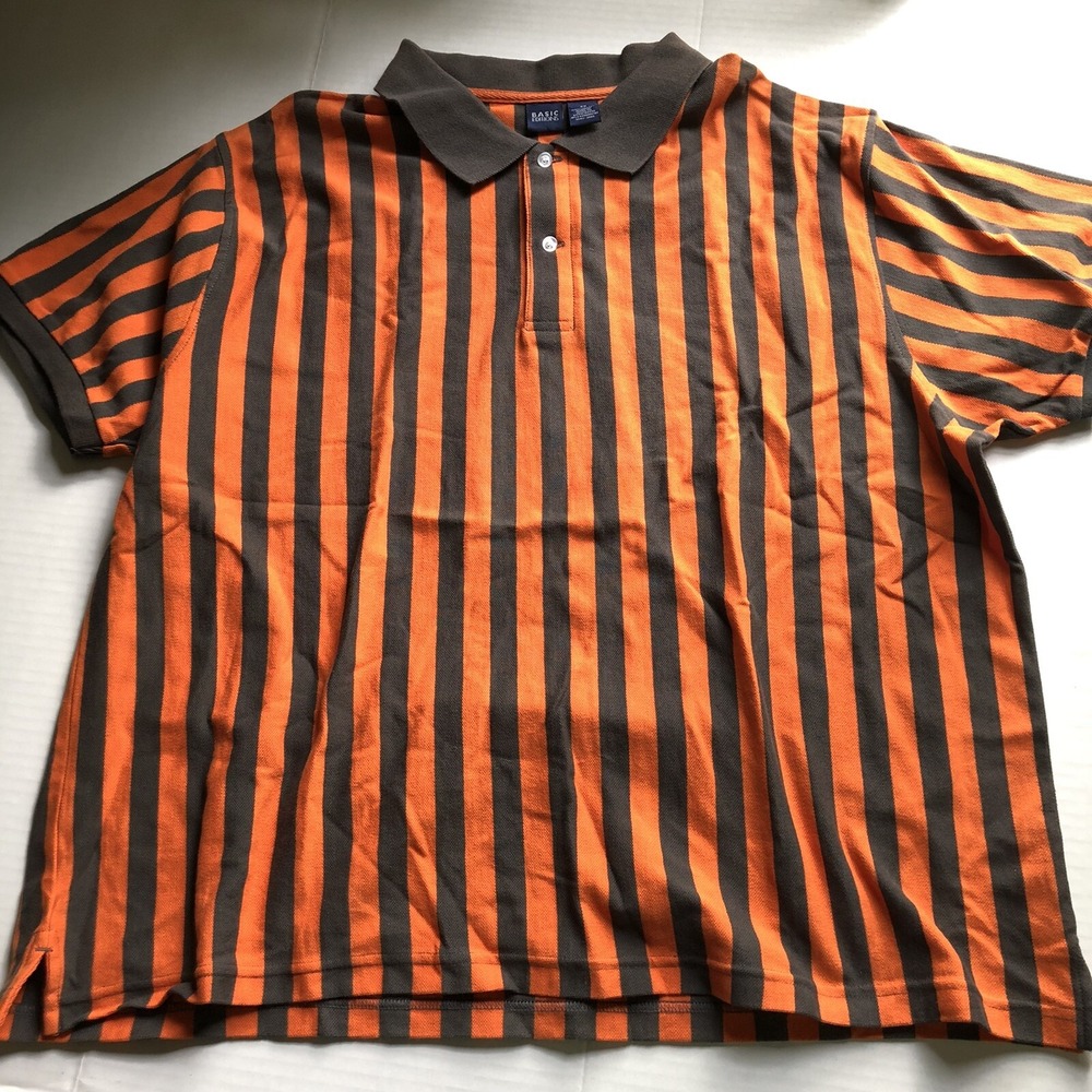 Basic Editions Orange Gray Stripe Short Sleeve Polo Shirt Men's 2X A1705